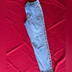 Knox Rose Light Blue Skinny Jeans with Multicolor Stripe